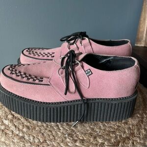 tuk Pink Suede Platform Creepers with Black Soles